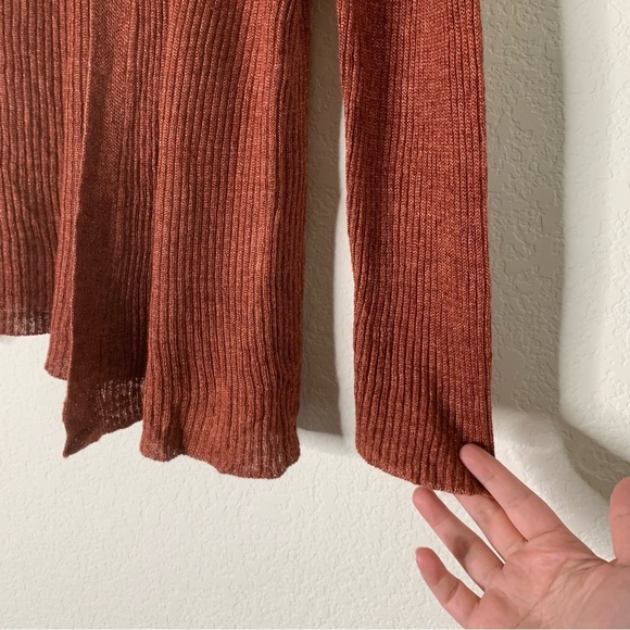 Eileen fisher Womens orange terracotta linen knit high neck cardigan S NEW - Picture 2 of 8